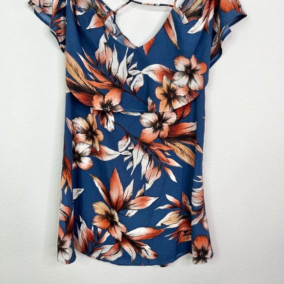 Illa Illa Blue Orange Floral Dress Spaghetti Strap Cross Back Size Small - Picture 5 of 9